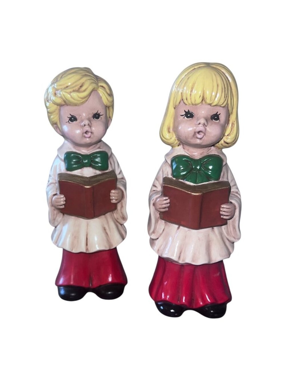 Vintage Ceramic Choir Boy Girl Figurines Set Signed Christmas Carolers 10 Inch